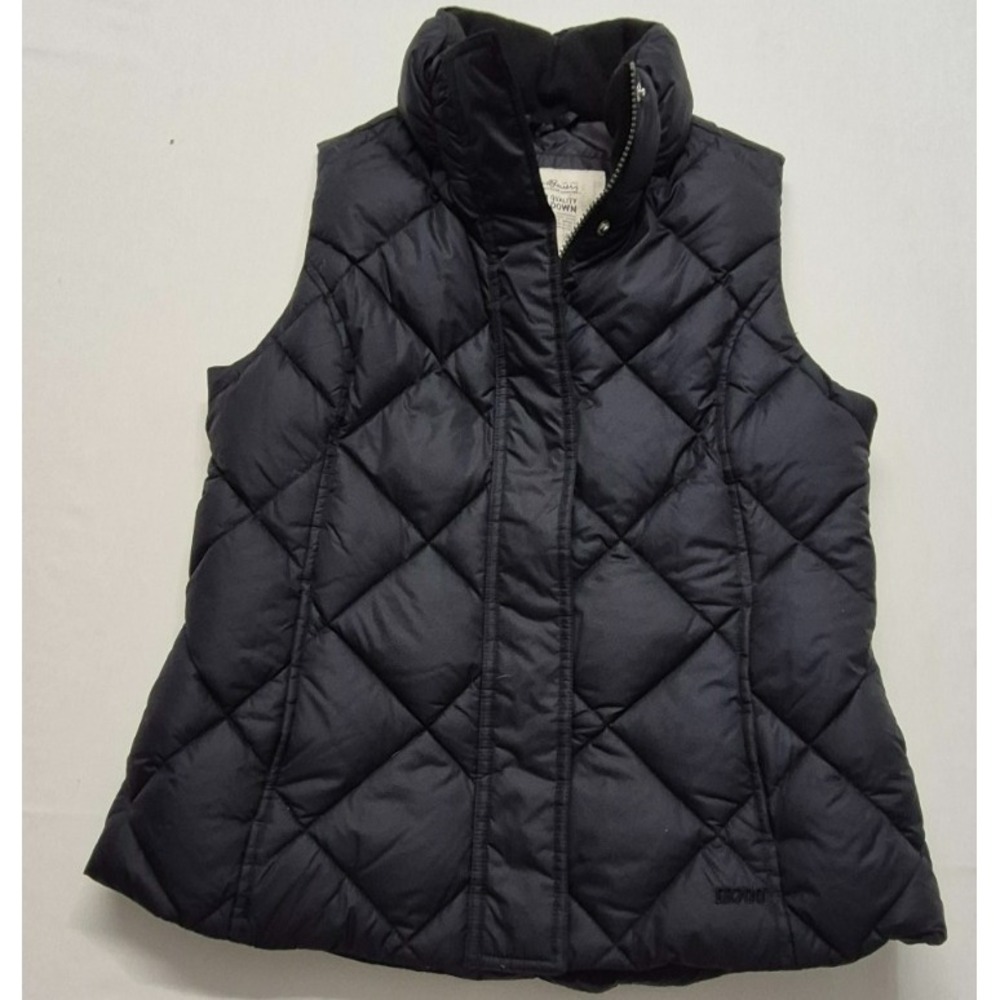 Eddie Baurer Goose Down EB700 women's black full zip & button puffer vest sz. PS